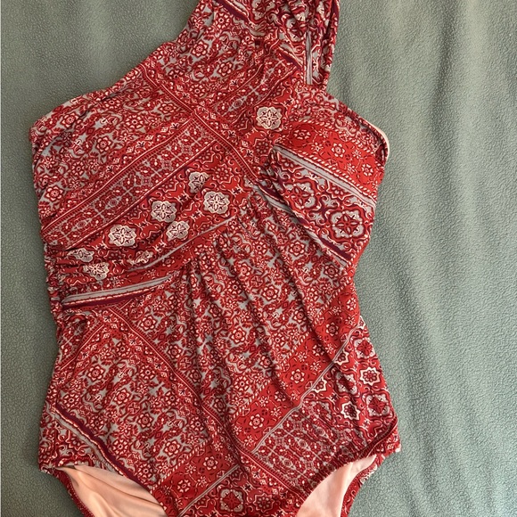 Garnet Hill One Shoulder Paisley Print One Piece Bathing Suit Swimwear Size 8 - Picture 2 of 3